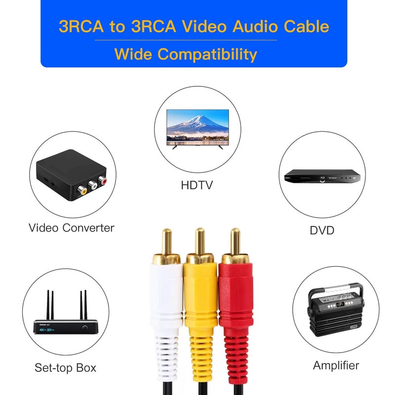 HTDYOO RCA Cable, AV Cable Gold Plated, Yellow/White/red connectors 3 Male to 3 Male-4.6 Feet/1PCS - Image 4
